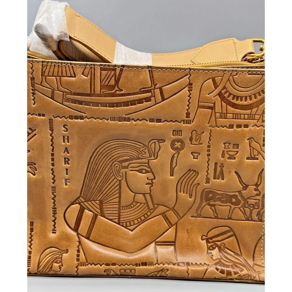 Sharif Hieroglyphic Embossed Leather Purse Satchel Removable Horus Keychain - Picture 2 of 13
